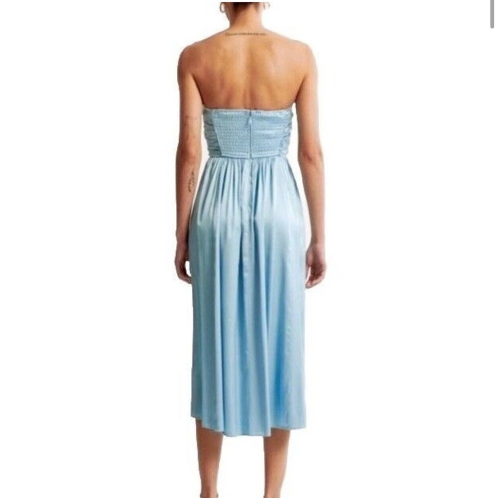 Abercrombie & Fitch Womens Midi Dress Light Blue Strapless Satin Emerson Ruched - Picture 2 of 11